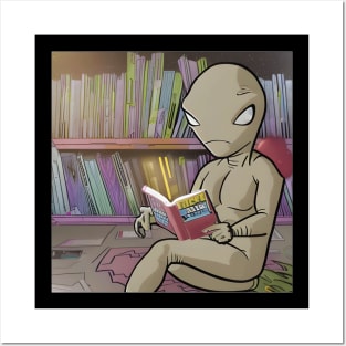 Believe in Yourself Funny an Alien reading a Book Posters and Art